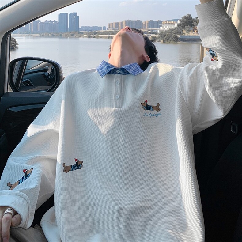 休闲polo衫男秋季腊肠狗刺绣设计感翻领卫衣复古cleanfit大码上衣，男装Polo衫，星座218-1（原230）