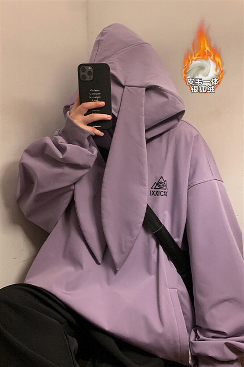 冬新款港风大码兔耳朵防水滑雪服男高街银狐绒保暖外套M38-P125,男装棉衣,电商A001-1