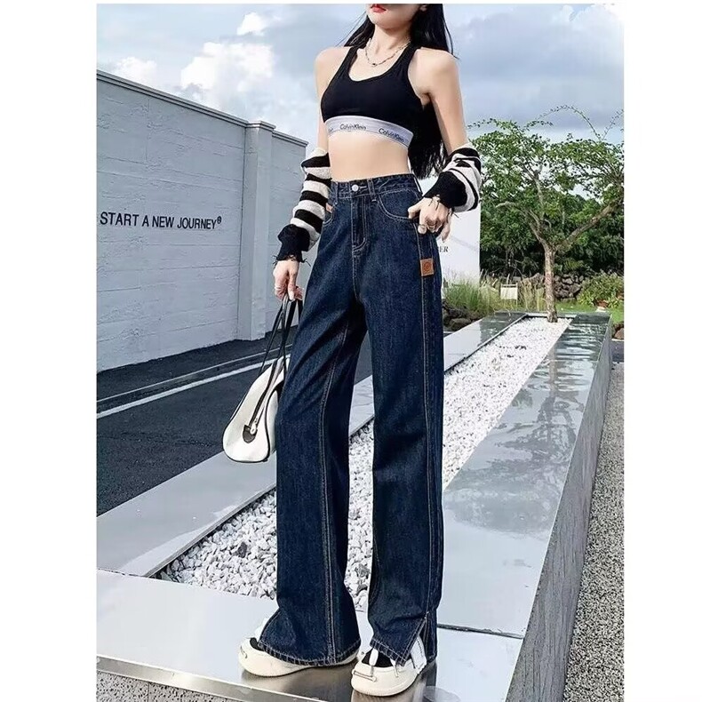 蓝色高腰阔腿牛仔裤女薄款夏季2025年新款小个子宽松垂感直筒拖地,男装牛仔裤,星座1210-1