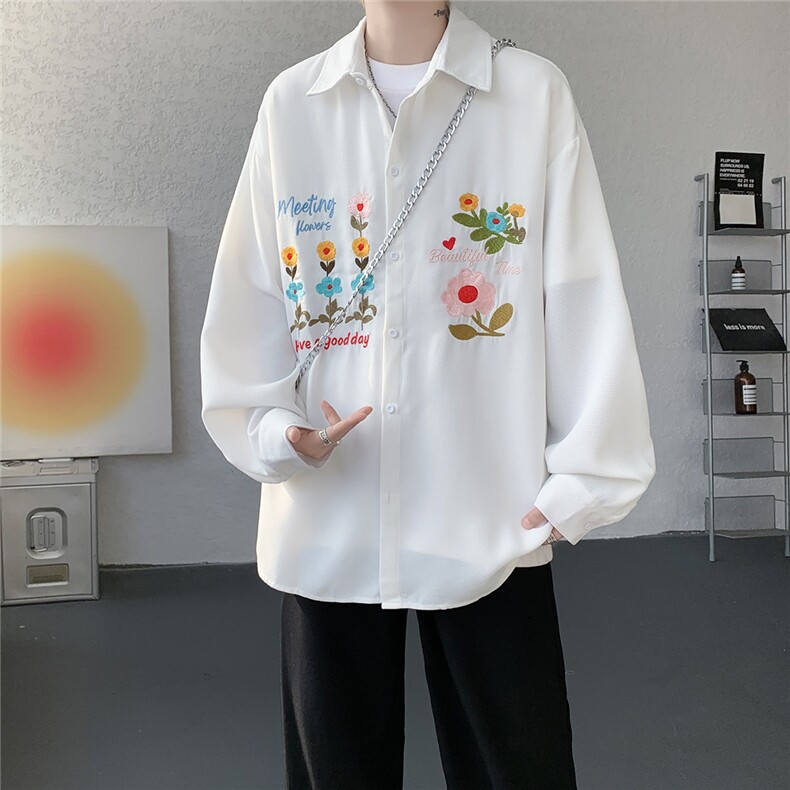 现货CS7186-P42特控78大码立体花卉刺绣华夫格长袖衬衫,男装衬衫,电商D232