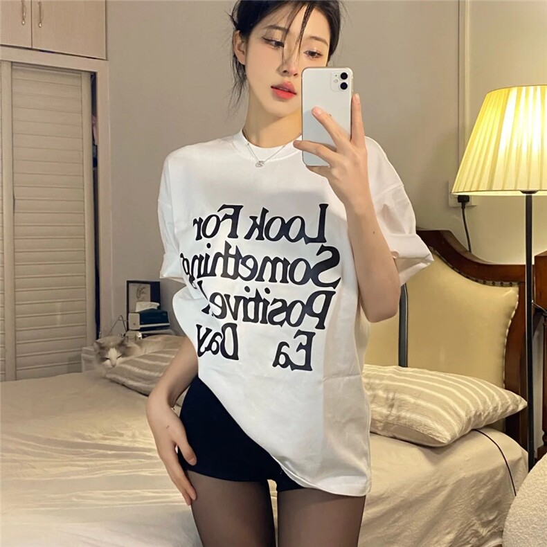 TX1020 p35 限48 潮牌美式宽松大码字母印花白色短袖图片