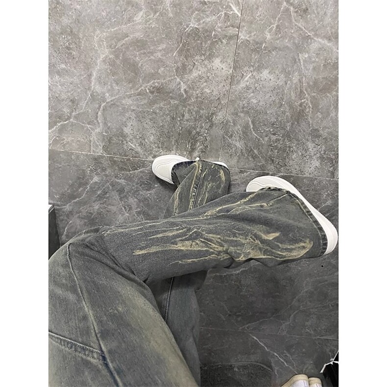 WE1956-P45美式闪电纹牛仔裤男款水洗做旧微喇显瘦直筒长裤,男装牛仔裤,电商B323A
