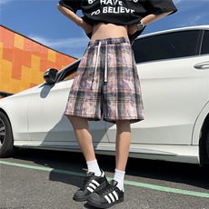 2025夏装新款美式扎染格子短裤五分裤男潮流K9902/特P25车景3，男装牛仔裤，电商A094