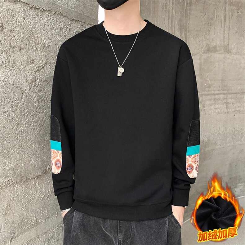 M-8XL 冬季加绒加厚胖子拼接圆领卫衣男图片