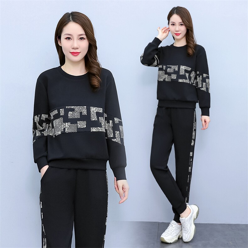 2024秋新款大码女装休闲时尚套装韩版宽松显瘦印花卫衣套裤两件套,女装套装/套裙,梦依杭
