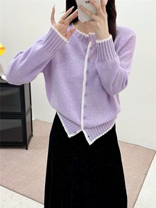 马海毛花边长袖开衫图片