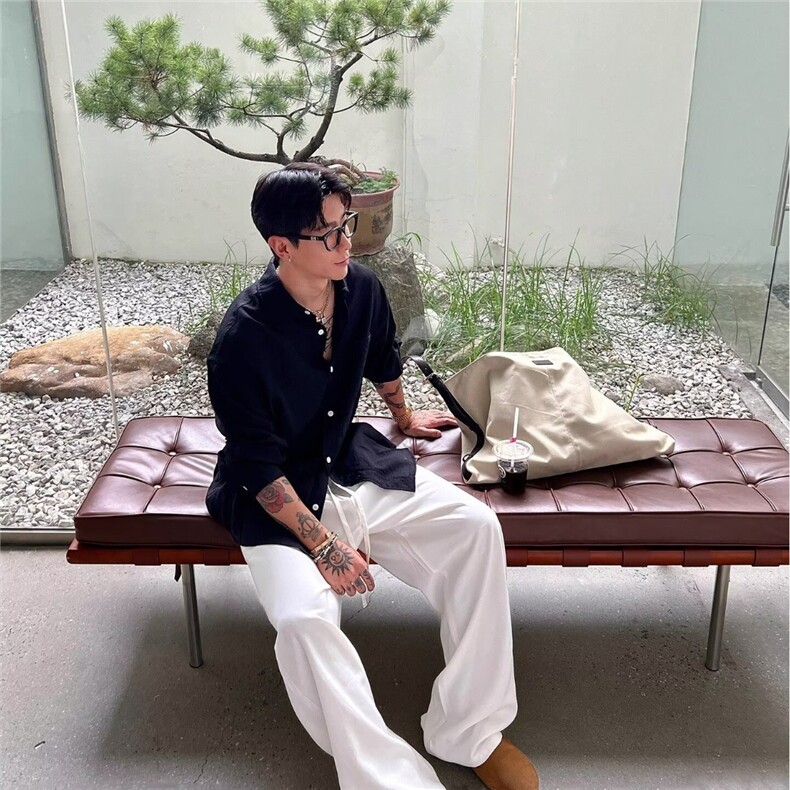 日系松弛度假风英伦斜长裤男夏季薄款宽松直筒阔腿裤垂感休闲裤,男装休闲裤,星座218-1（原230）