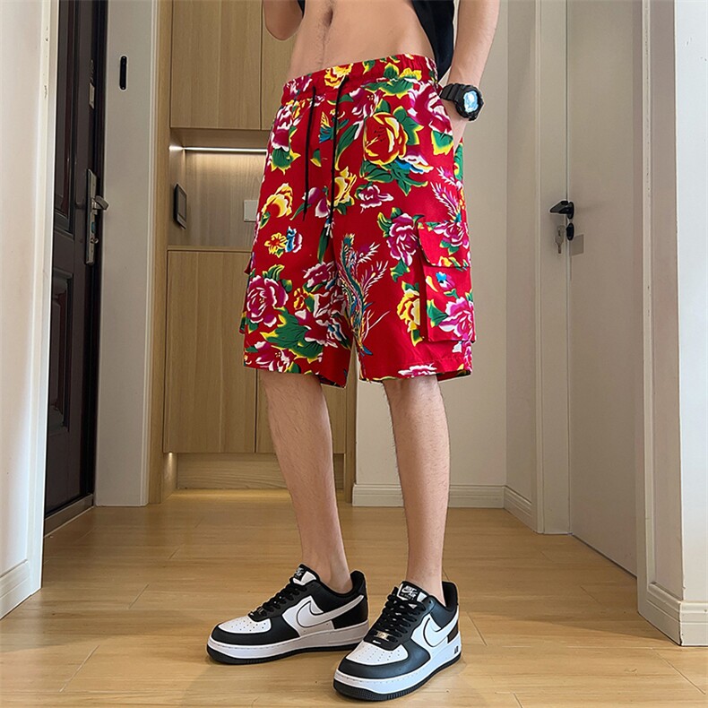 D2男士大码休闲工装短裤沙滩裤男女东北大花裤宽松口袋风潮男,男装牛仔裤,星座115A(原星座507）