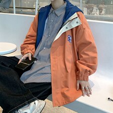 美式户外连帽半拉链冲锋衣男日系复古宽松百搭夹克外套W5587-P60，男装夹克，星座512-2