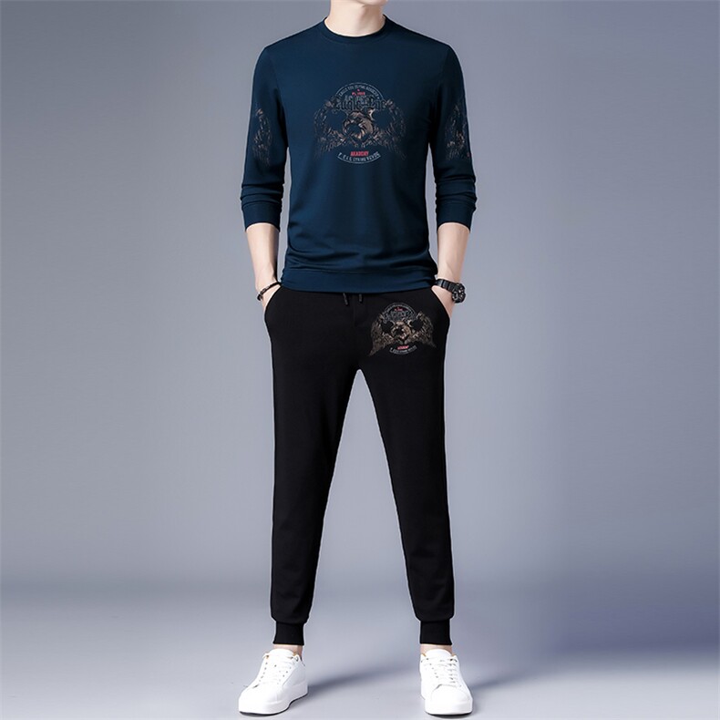 DZF-535钱塘2020-3中年男士时尚休闲简约圆领秋季新款套装P97图片