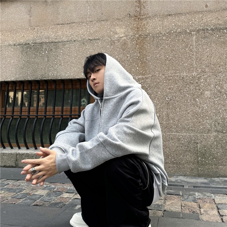 黑色重磅拉链开衫卫衣男款高街美式潮牌LJ01-P55图片