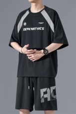 夏日出游穿搭套装男款痞帅高级感字母印花美式篮球短袖短裤一整套，男装T恤，电商A022
