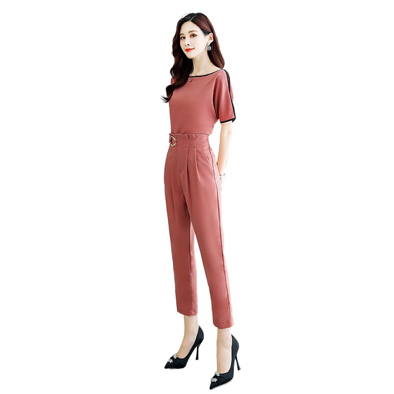 2021夏装新款时尚减龄小脚裤套装女韩版套装修身夏装短袖两件套潮,女装套装/套裙,丽美静依