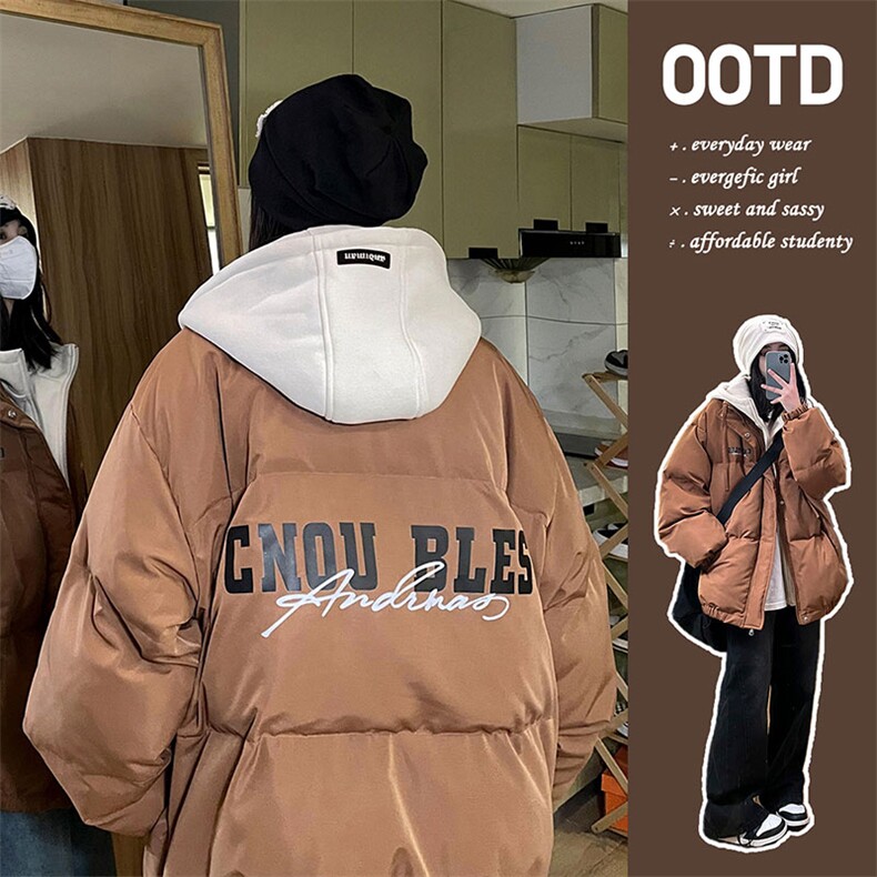 棉衣男冬季新款港风宽松假两件连帽休闲棉服MF2390-P78,男装棉衣,星座214-3
