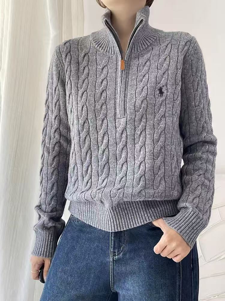 韩版半拉链翻领毛衣女秋冬加厚软糯针织衫慵懒上衣,针织衫/毛衣,春贝羊绒