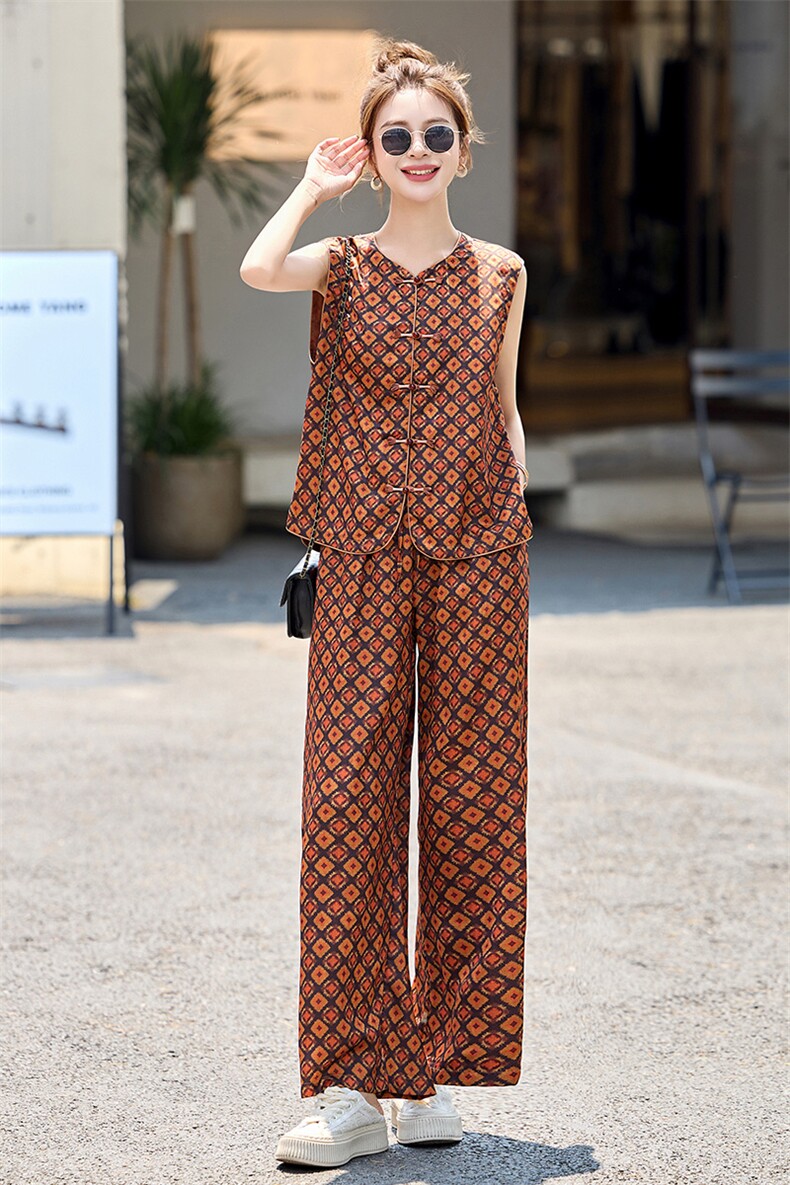 新中式国风套装女2025夏日新款巨好看的松弛感休闲无袖马甲三件套,女装套装/套裙,采品优优