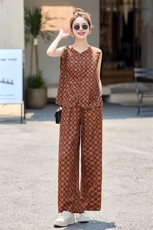 新中式国风套装女2025夏日新款巨好看的松弛感休闲无袖马甲三件套，女装套装/套裙，采品优优