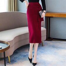 半身裙女中长款秋季高腰包臀裙设计感不规则开叉职业春秋一步长裙，女装半身裙，蓝诺裳