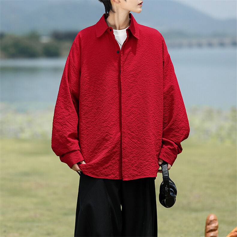 8XL-M泡泡纱盐缩肌理长袖衬衫男夏季冰丝外套防晒衬衣CS29007P40图片
