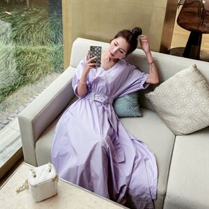 韩系紫色连衣裙女夏2025新款法式收腰显瘦爆款长款长裙流行绝美图片