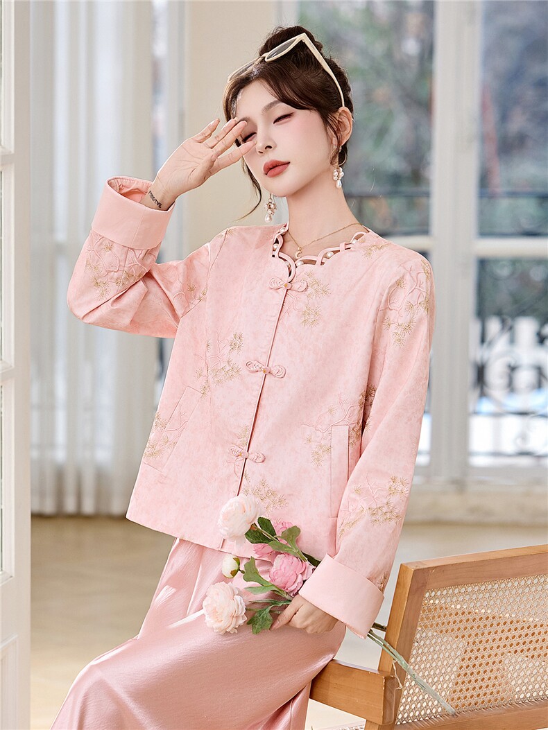 新中式G风外套女2026春季新款复古刺绣提花设计感时尚气质外套,女装短外套,时尚俏佳人