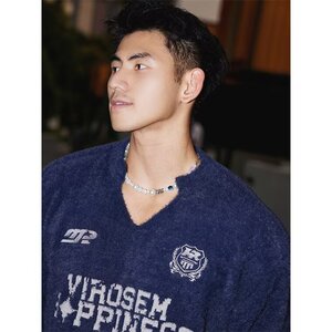 仿貂绒v领毛衣男秋冬款软糯慵懒高级感美式复古针织衫上衣MYX055图片