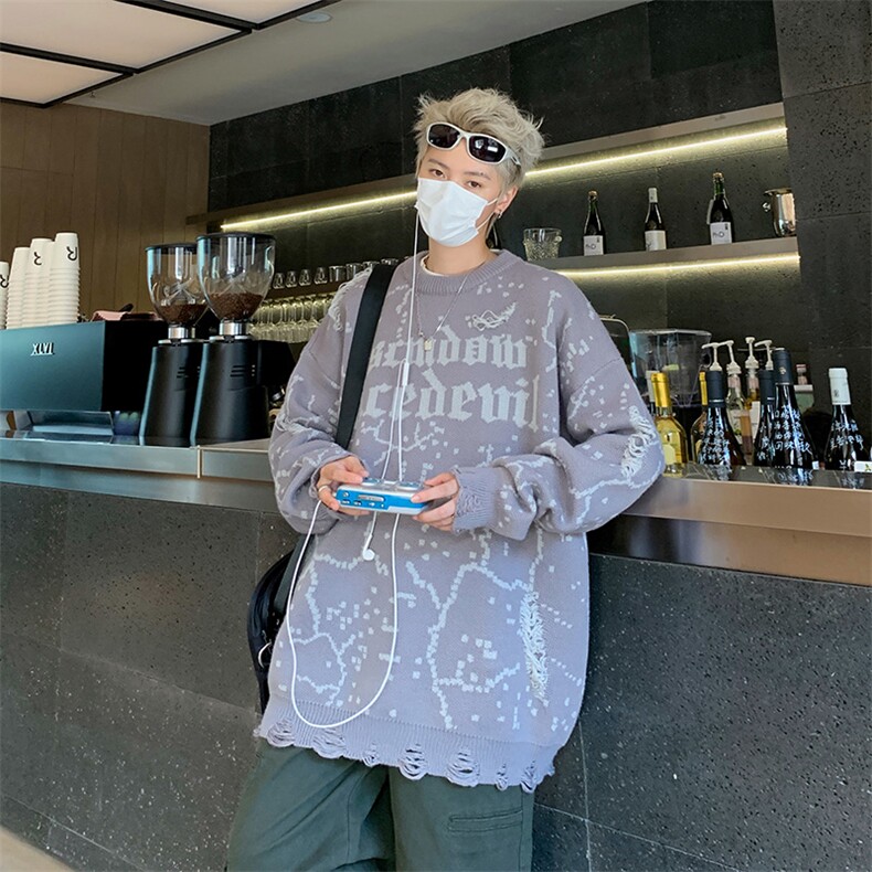 M185/P65新款个性设计感毛衣男简约百搭潮流男士圆领针织衫外套图片