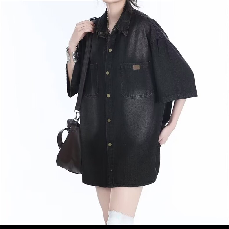 夏季短袖牛仔衬衫女ins潮牌港风小众设计感宽松半袖外套LJ177-P54,男装T恤,星座1008