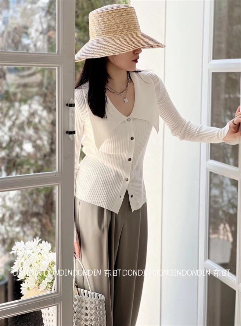 秋冬上新法式大翻领羊毛针织衫，女装针织衫/毛衣，东町