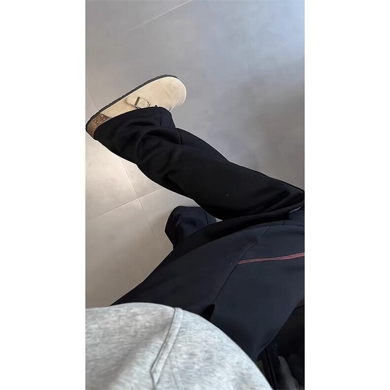 重磅藏青色明线弯刀卫裤男女秋季舒适显高休闲裤宽松运动阔腿裤子,男装休闲裤,四季星座505