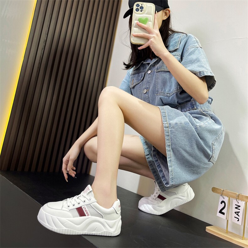 真皮小白鞋女2024春夏新款透气网面休闲女鞋运动鞋女厚底板鞋,女鞋休闲鞋,星座1407-3