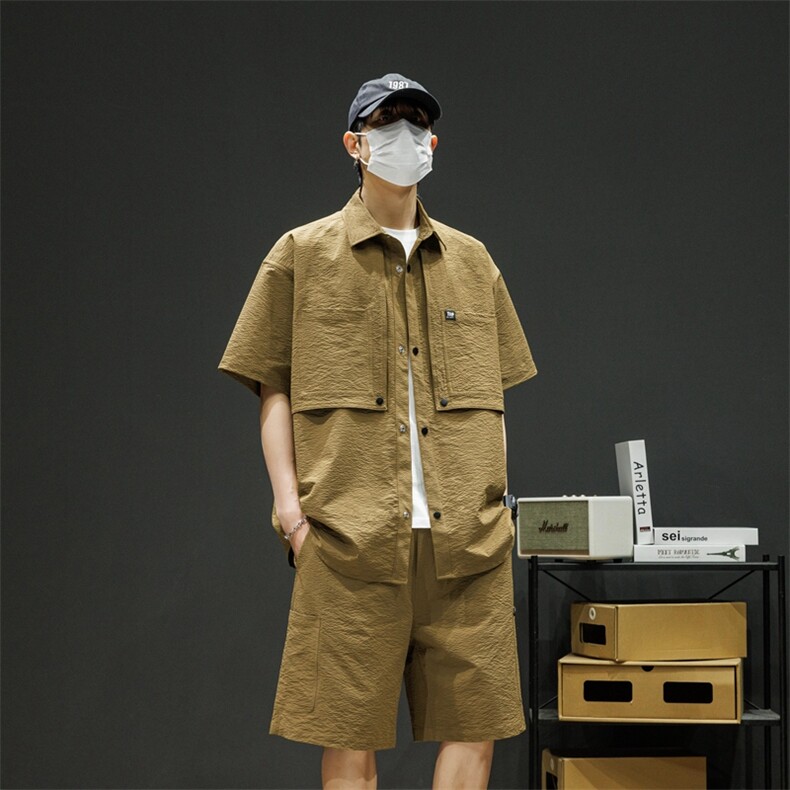 短袖衬衫男新款夏季薄款透气搭配一套短裤宽松翻领衬衣TZ066-P100,男装牛仔裤,星座308B-2