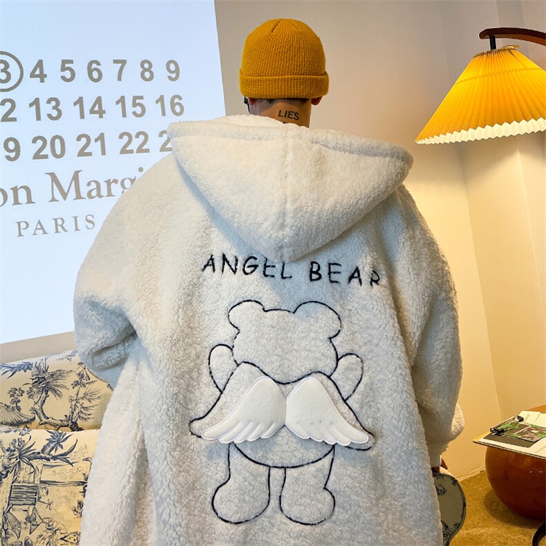冬季新款宽松小飞熊刺绣羊羔毛棉服连帽棉袄棉衣 A071-1009-P120图片