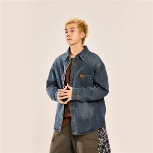 24新款水洗日系复古宽松大码牛仔衬衫C81 /P118图片