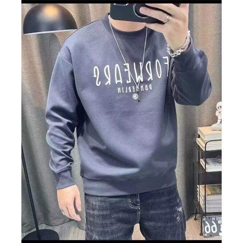 男士长袖t恤衫青年圆领白色宽松潮流卫衣百搭印花2025春秋上衣潮,男装T恤,星座506A