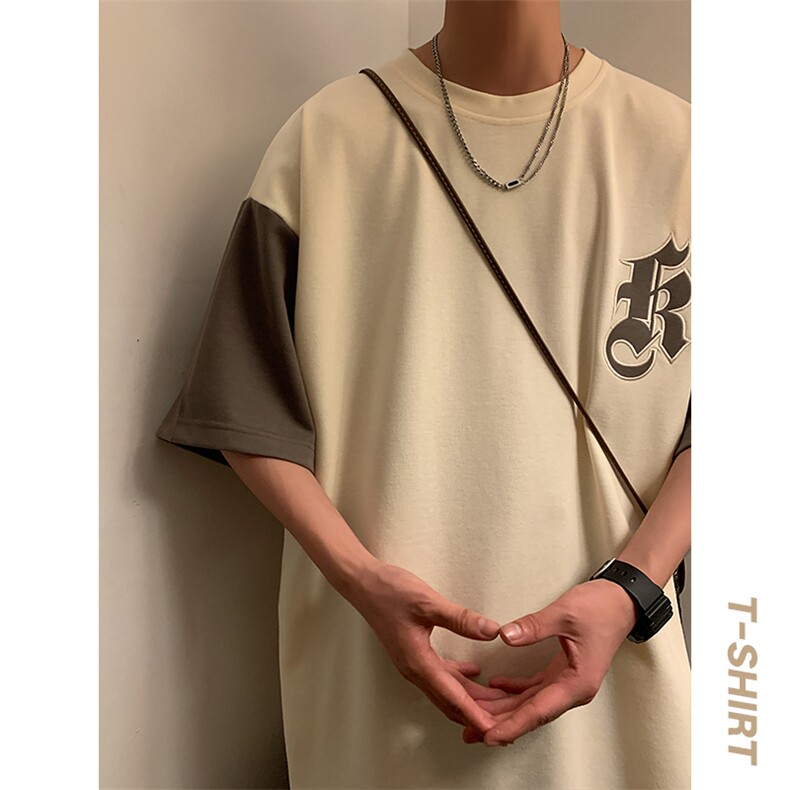冰氧仿棉短袖港风暖光夏季休闲百搭字母印花男上衣TC3151-P24控48,男装T恤,星座717