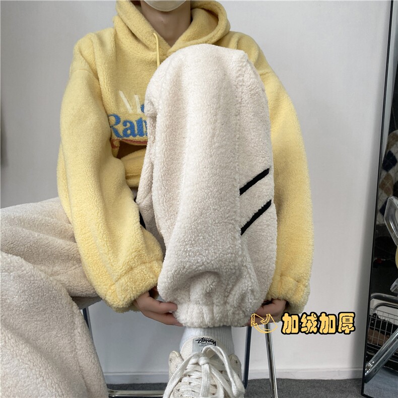抖音品质冬季保暖羊羔绒条纹宽松束脚休闲裤B315-K23530-p65控88,男装棉衣,电商B315