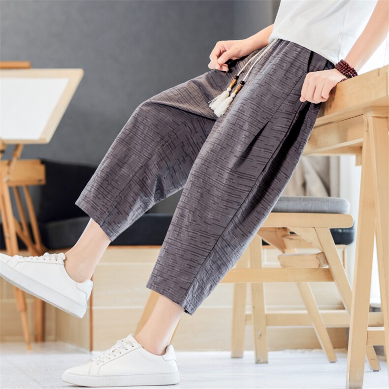 夏季男士八分裤男潮流休闲棉麻纯色休闲裤宽松A266-1-KZ881-P60，男装休闲裤，电商A266-1