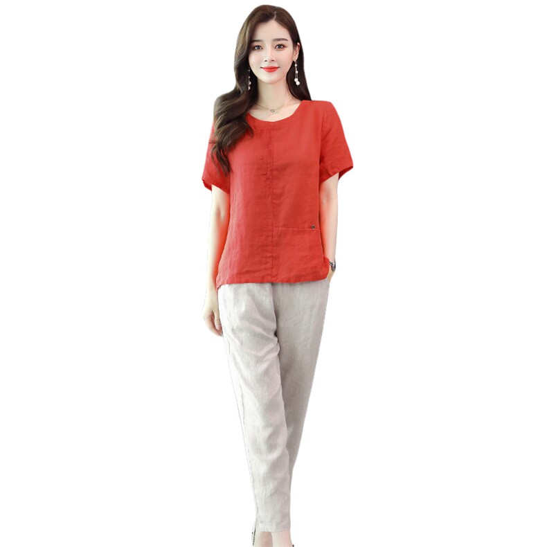 时尚套装女2021年夏季时尚气质棉麻套装两件套,女装套装/套裙,悠米