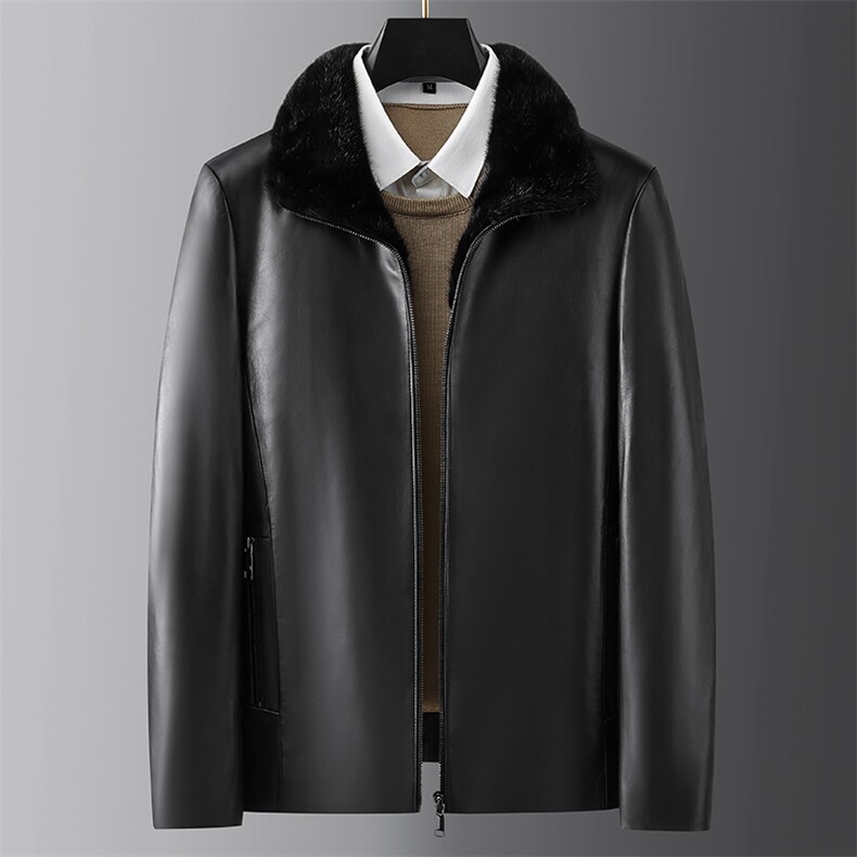 D-MRJ98263海宁男式水貂毛领绵羊皮羽绒皮衣男P1320，男装皮衣，电商B360