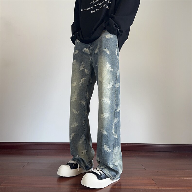 B221美式ins高街暗黑宽松直筒提花牛仔裤LK24397-特P52控88,男装牛仔裤,电商B221