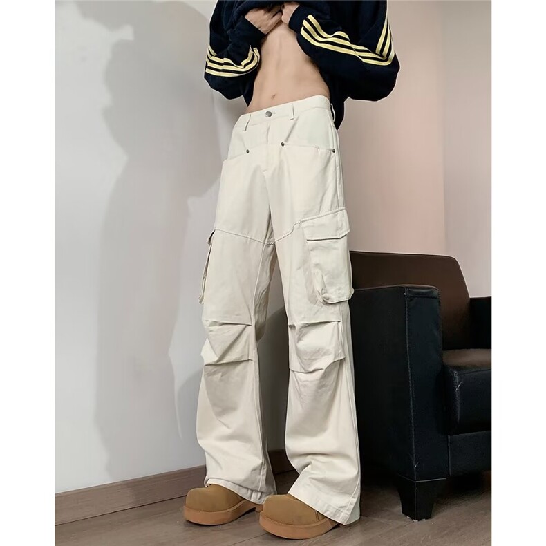 美式复古降落伞兵工装裤男秋冬潮牌宽松直筒阔腿伐木裤K5933-P45,男装休闲裤,星座412-3