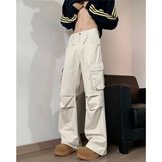 美式复古降落伞兵工装裤男秋冬潮牌宽松直筒阔腿伐木裤K5933-P45，男装休闲裤，星座412-3