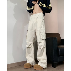 美式复古降落伞兵工装裤男秋冬潮牌宽松直筒阔腿伐木裤K5933-P45图片