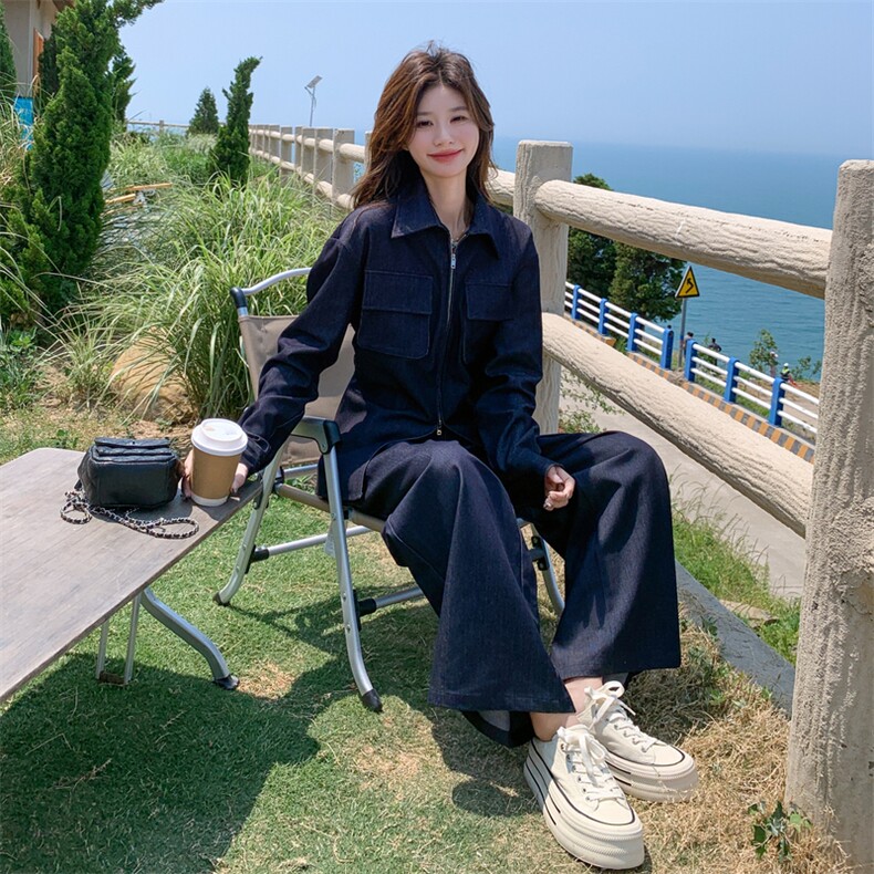 韩系减龄牛仔套装女2025秋季新款时尚气质设计感上衣长裤两件套,女装套装/套裙,2C170