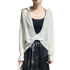 设计感小众衬衫女2025年下高级感白色宽松长袖配吊带裙子防晒罩衫，女装蕾丝衫/雪纺衫，圣丽羊绒