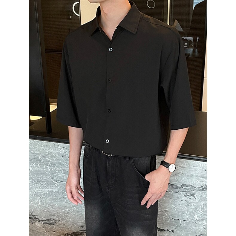 垂感七分袖衬衫5X3032-TP2539冰丝宽松韩系港风凉感衬衣男,男装衬衫,电商A102