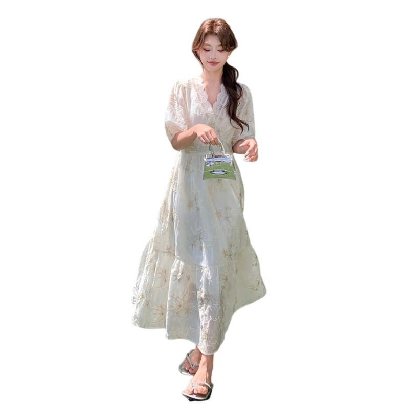 时尚森系宽松连衣裙女2025夏季新款法式浪漫度假氛围感显瘦长裙子,女装连衣裙,浙宝208A