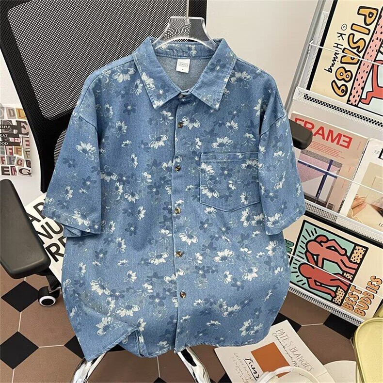 牛仔衬衫男女花朵帅气百搭宽松高街痞2025夏季ins外套CY1156-P49,男装衬衫,星座412-2