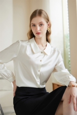 甜美优雅气质公主袖法式丝光款长袖衬衫，女装衬衫，澳冬特羊绒